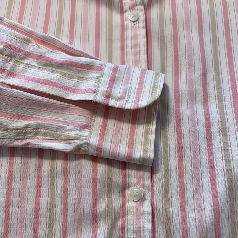 Liz Claiborne White Pink Green Striped Cotton Button Down Long Sleeve Shirt. 8 - Picture 6 of 11